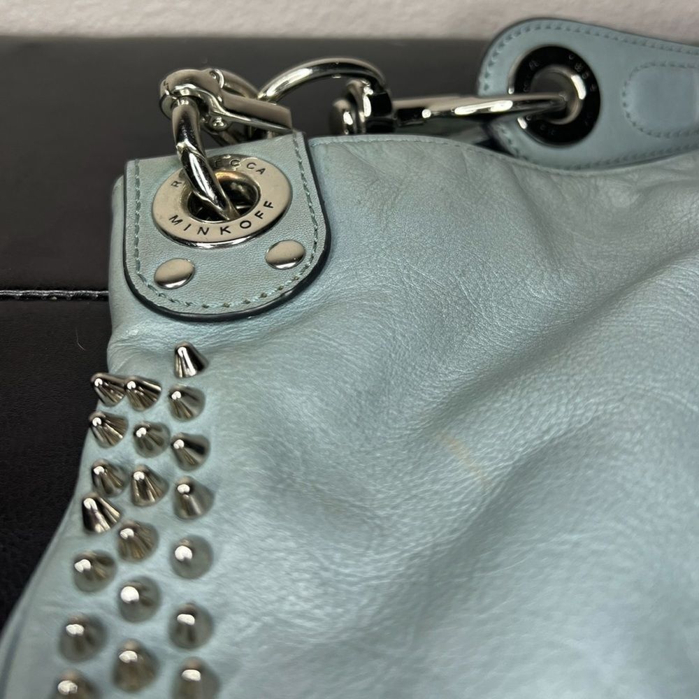Rebecca Minkoff Studded Satchel Bag Shoulder Purse Bright Light Blue​​​ - Picture 6 of 12